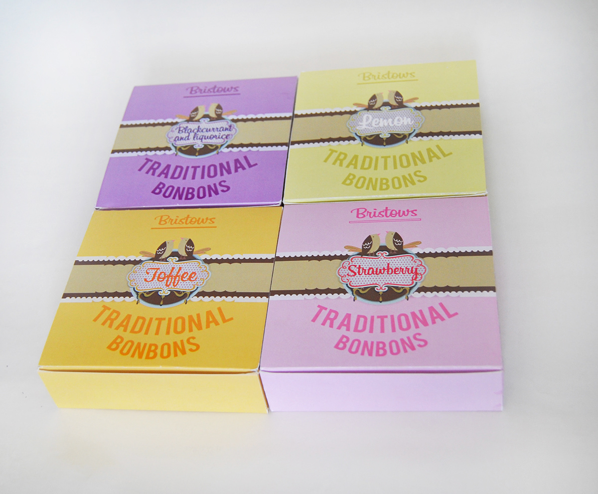 traditional bonbons birds colors package design