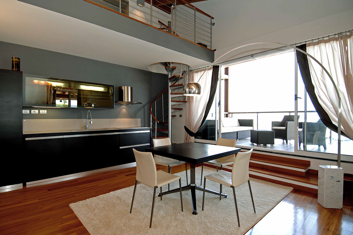Interior design apartment Cassina Flos sea port kitchen dedon
