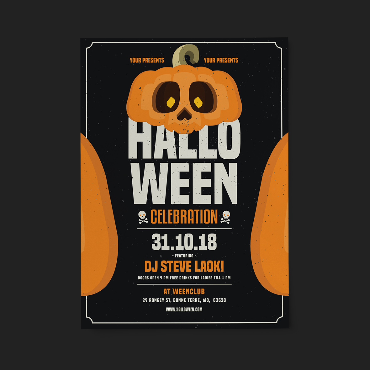 Halloween celebration flyer spooky pumpkin Candy skull