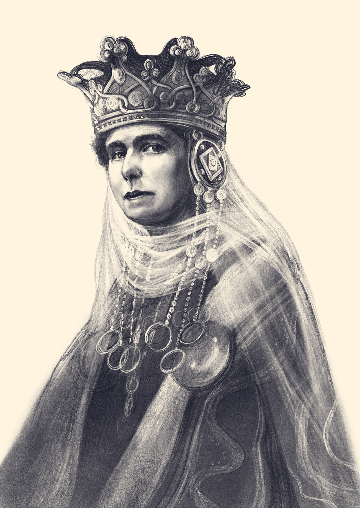 Digital pencil portrait of Queen Marie of Romania