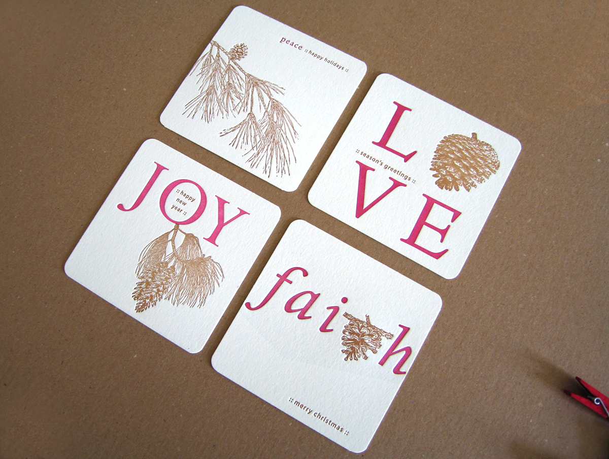 letterpress holiday cards  Christmas craft Coasters Self Promotion graphic design  typography   print