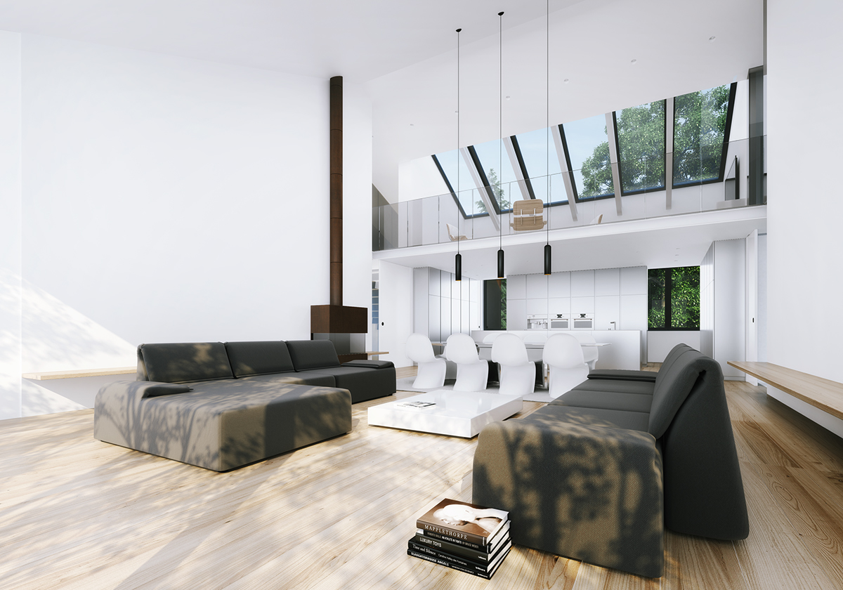 Michał Nowak poland wrocław 3D CGI visualization rendering vray 3ds max exterior Interior house living room kitchen copper