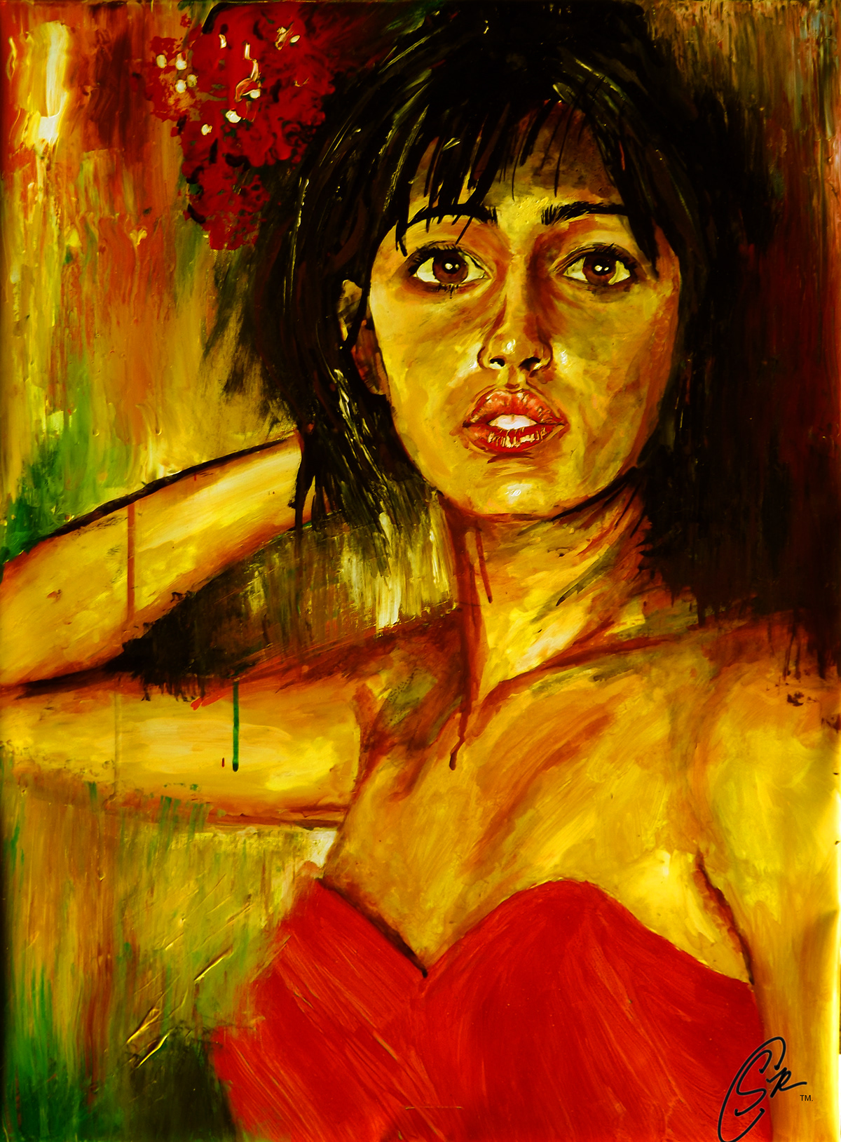 portrait acrylics young woman Beautiful abstract Expressionism Realism mysterious sensual