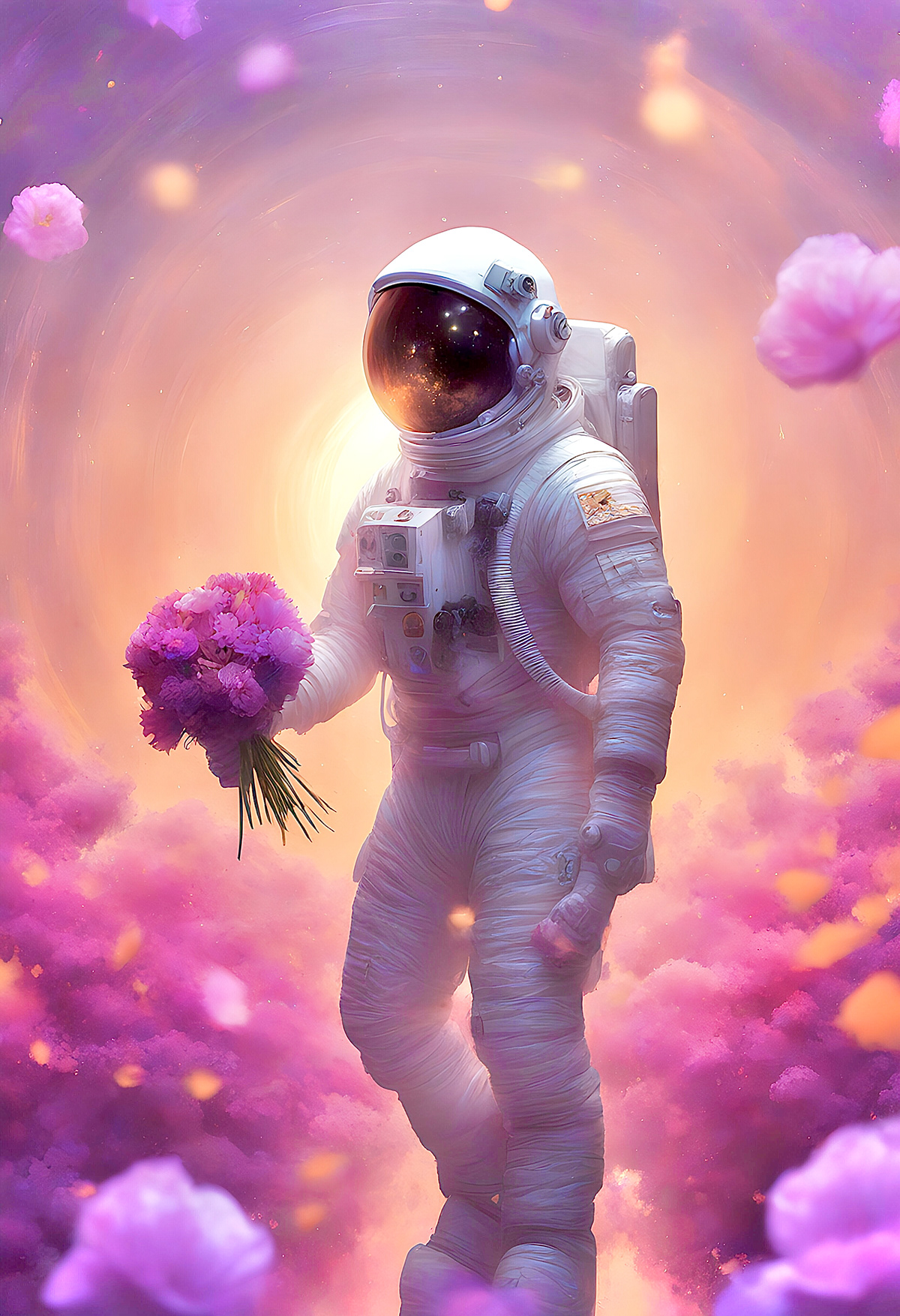 Synthwave retrowave astronaut Flowers dream anxiety Insomnia depression Schizophrenia bipolar mental health mental illness ai Ai Art aiart space travel alien world dreamscape AI assisted other world