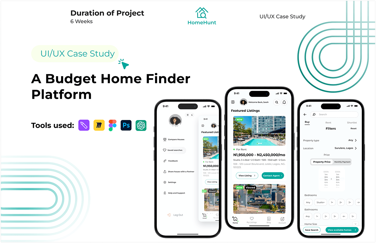 Mobile app UI/UX Case Study real estate UX design uxcasestudy home homefinder Homefinder ui case  study realestateapp