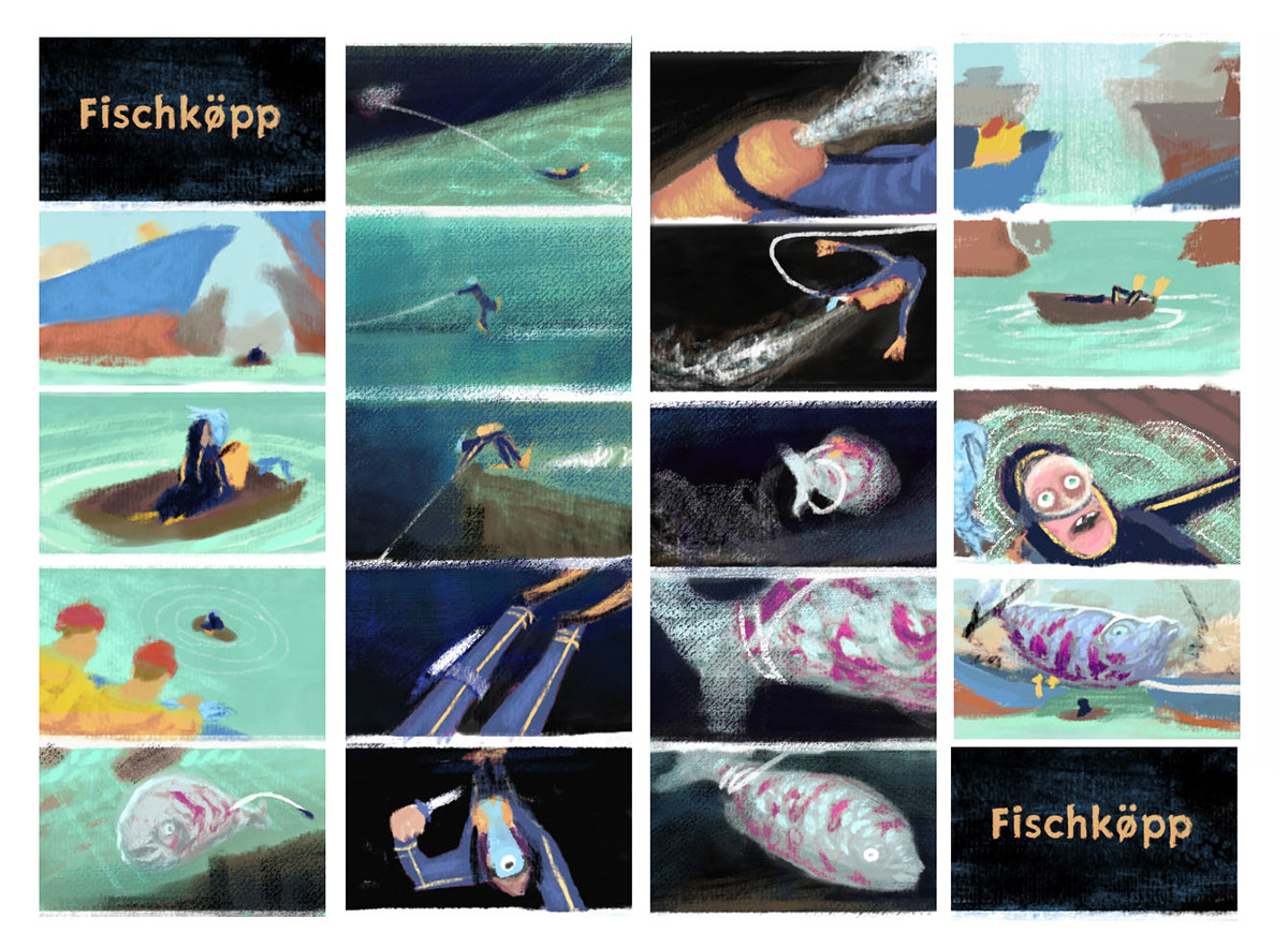 shortfilm painterly NPR stylized fish dive ship goliath Fisherman sketch & toon