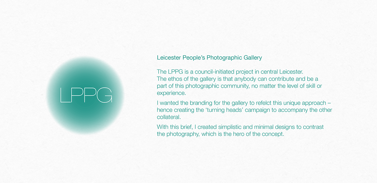 LPPG Leicester people photographic gallery brand photograph Business Cards letterhead poster design Website paralax