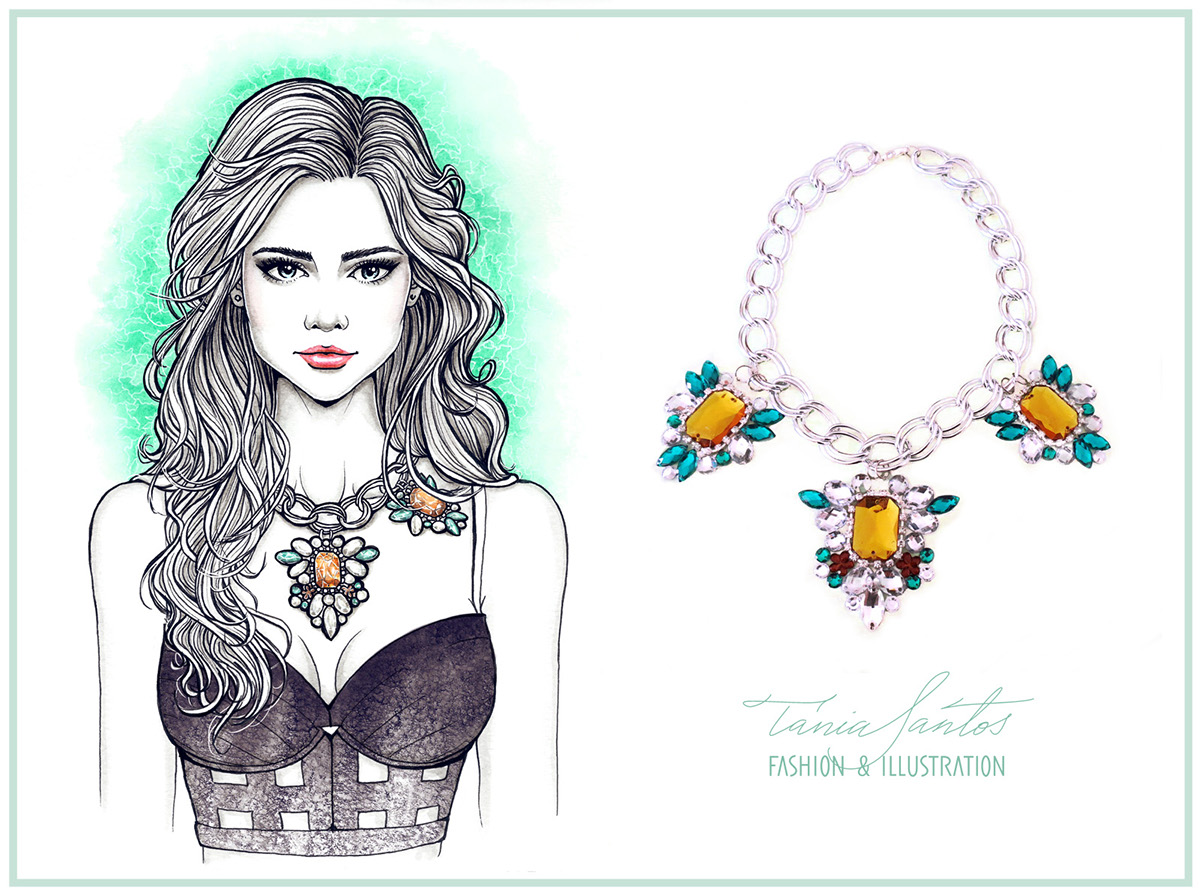 fashion illustration accessories Tania Santos watercolors design ilustração de moda statement necklaces Spring Summer 2014