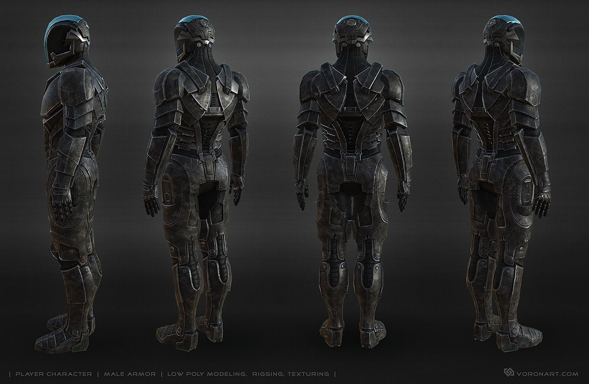 3D game Character mobile online power Armor suit 3D-model High Poly retopology texturing rigging