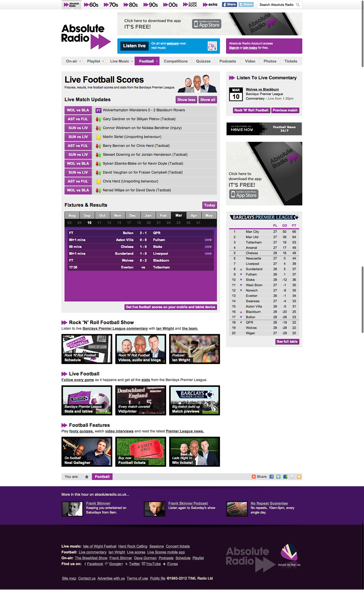 Absolute Radio  Football  premier league  Data  Live  Purple