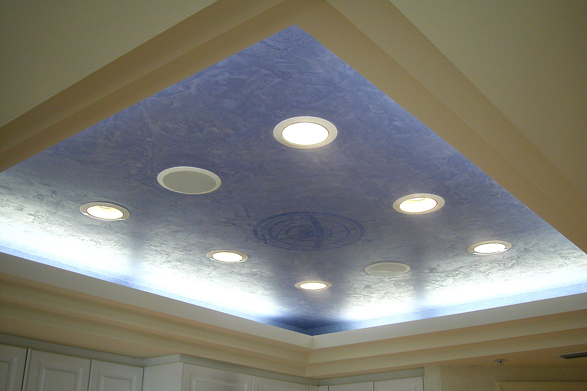 faux Mural tray ceiling dining room ceiling stuccolux Lusterstone metallic foil foyer foyer ceiling foyer tray ceiling