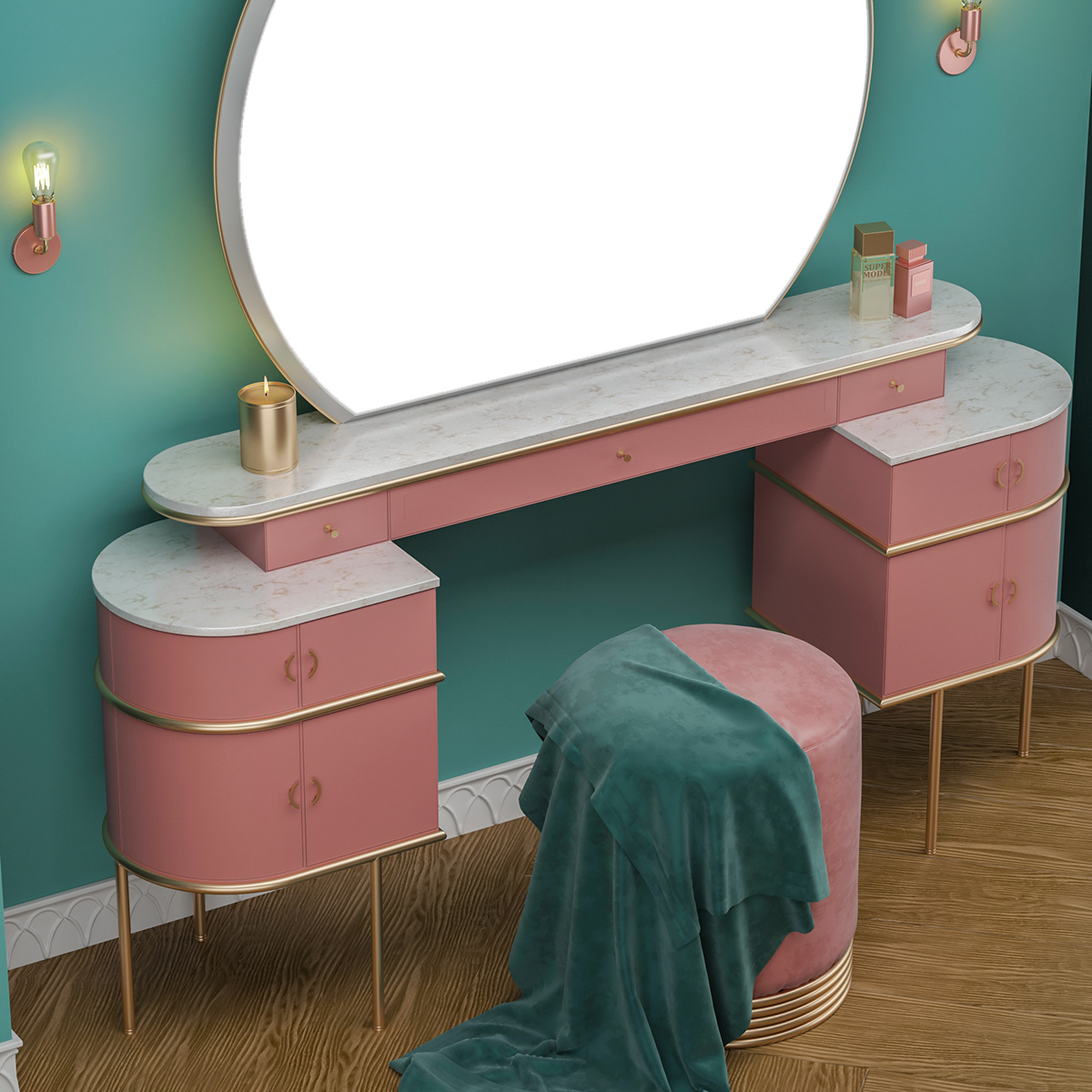 candlestick console decoration home fragrances idea interior design  Lamp makeup table mirror roomadesign