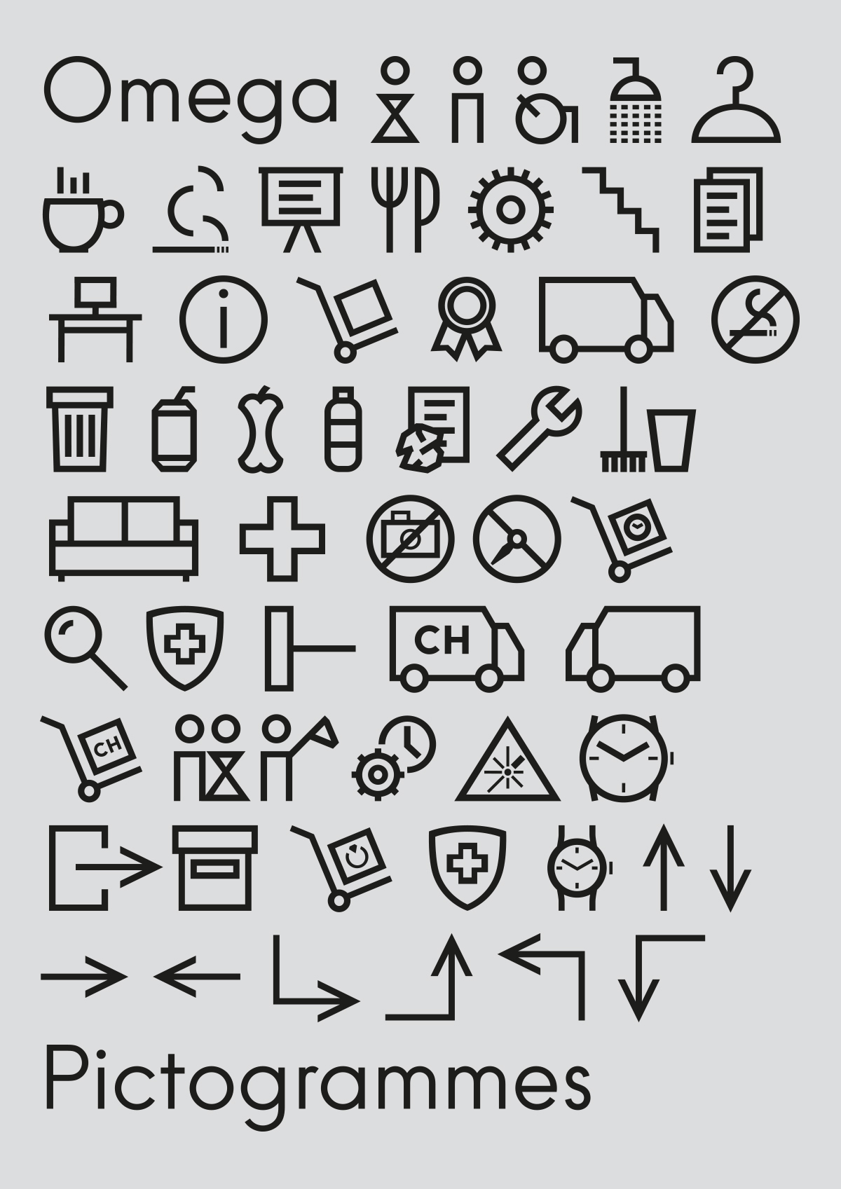 Signage typography   icons pictograms Omega watch
