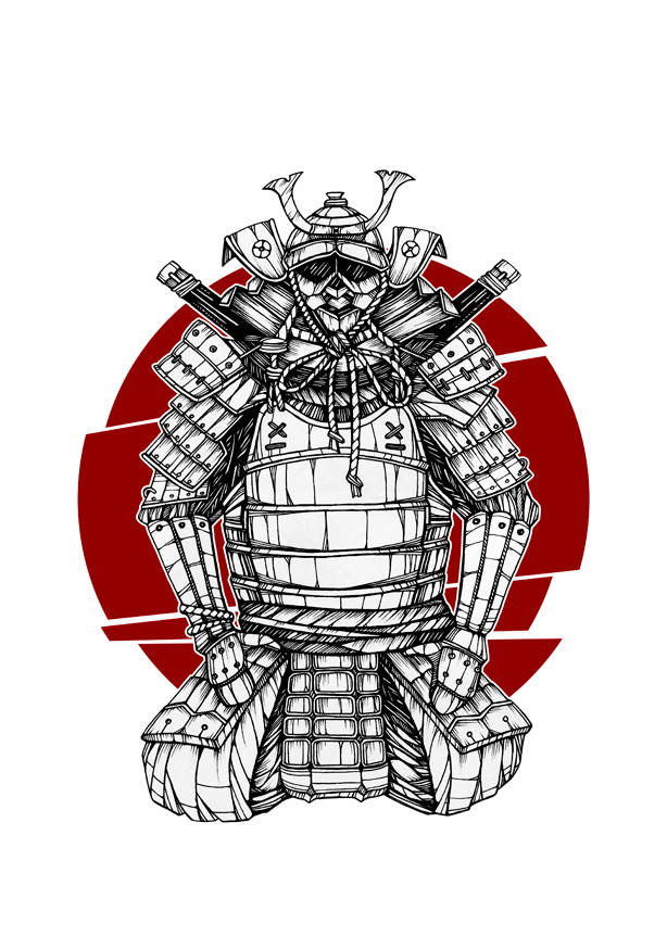 samurai artist graphics pencilling portrayal pencil ink Illustrator pen paper japan warrior Armor