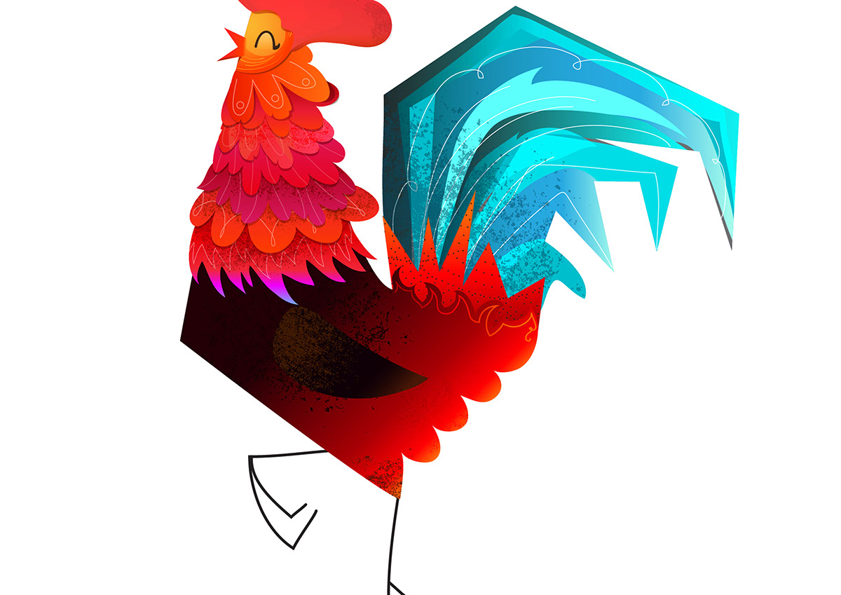 Rooster color bright vector bird chicken