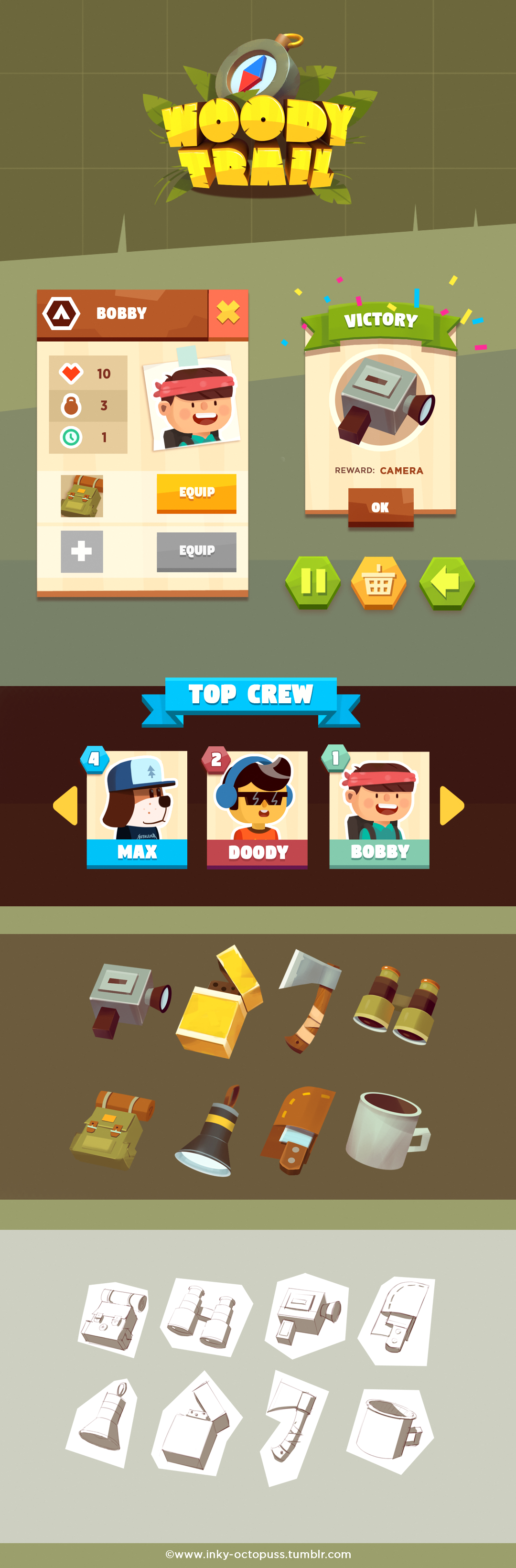 UI mobile ui kit mobile games scout adventure icons cards characters