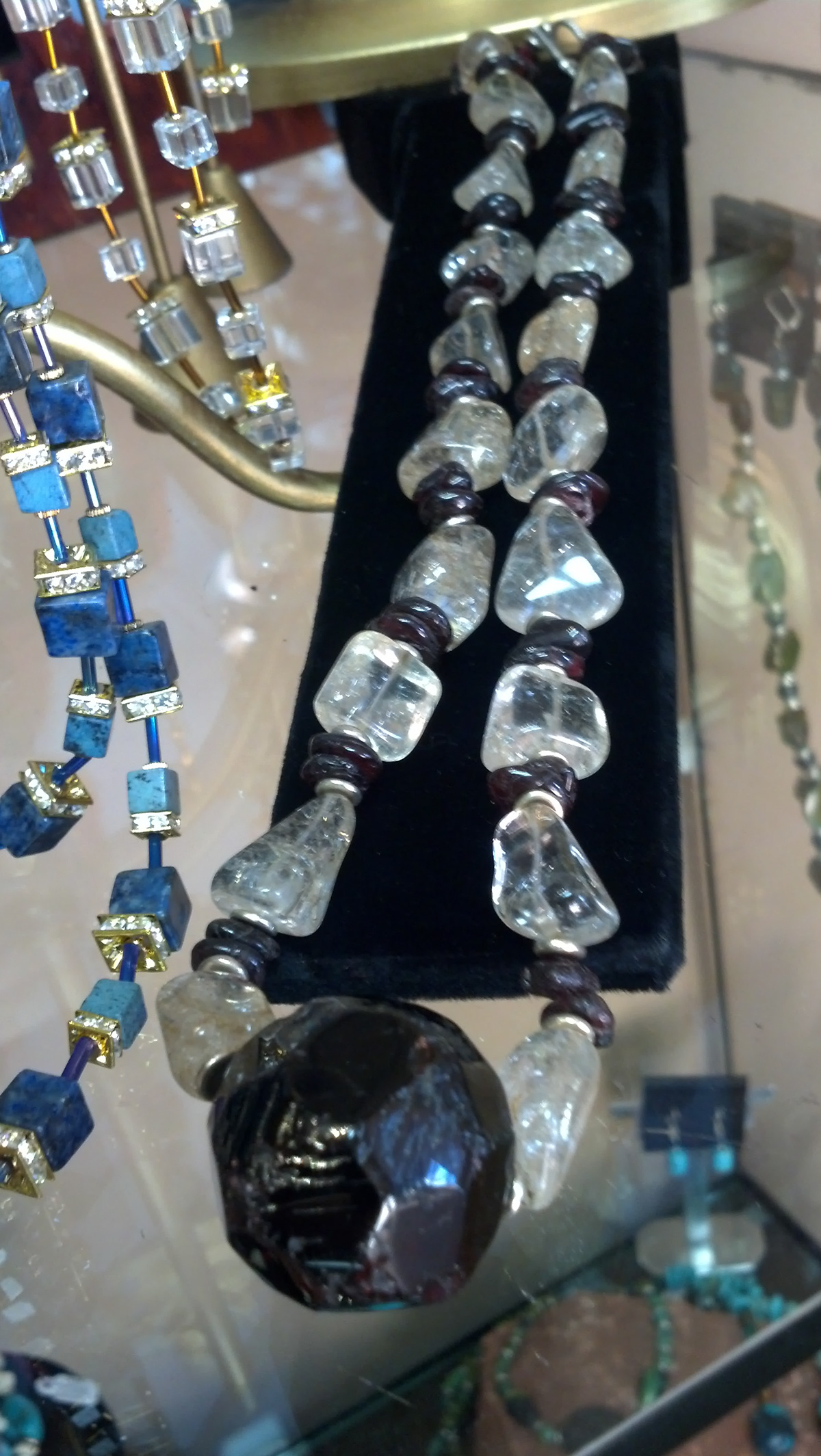 handmade beaded jewelry Necklace garnet genuine stone crystal quartz Unique