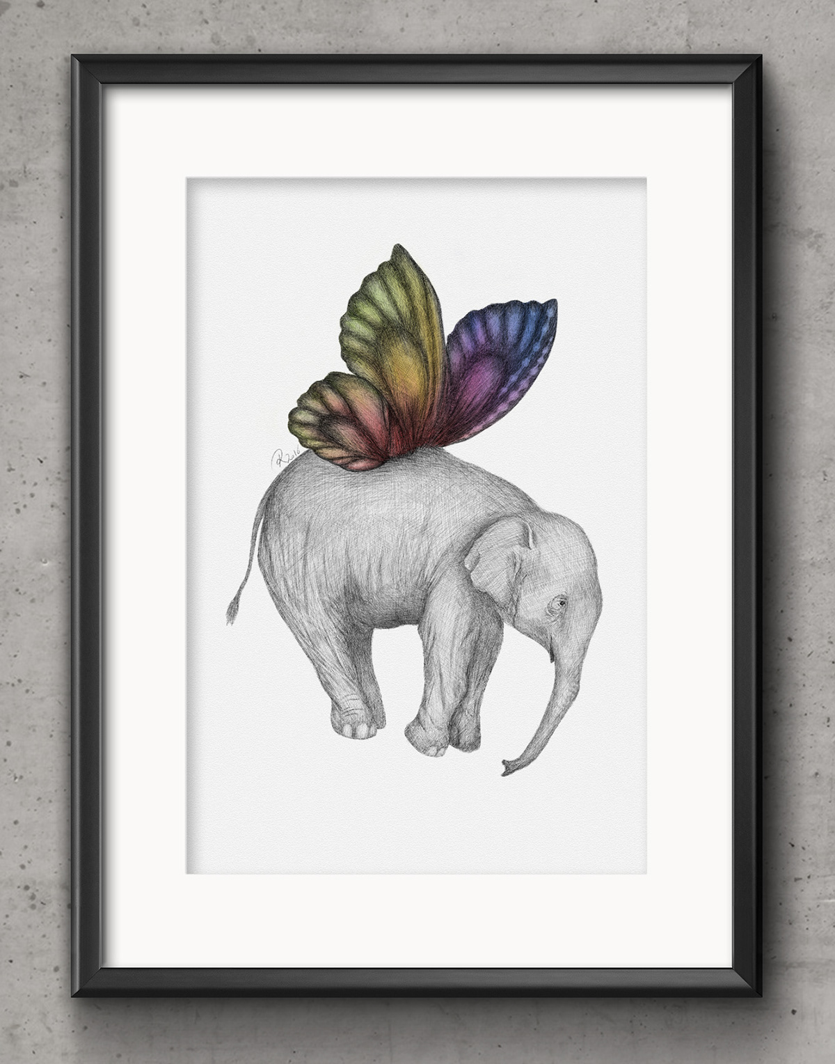 elephant cute animal butterfly wings Flying handdrawn dream fantasy kids