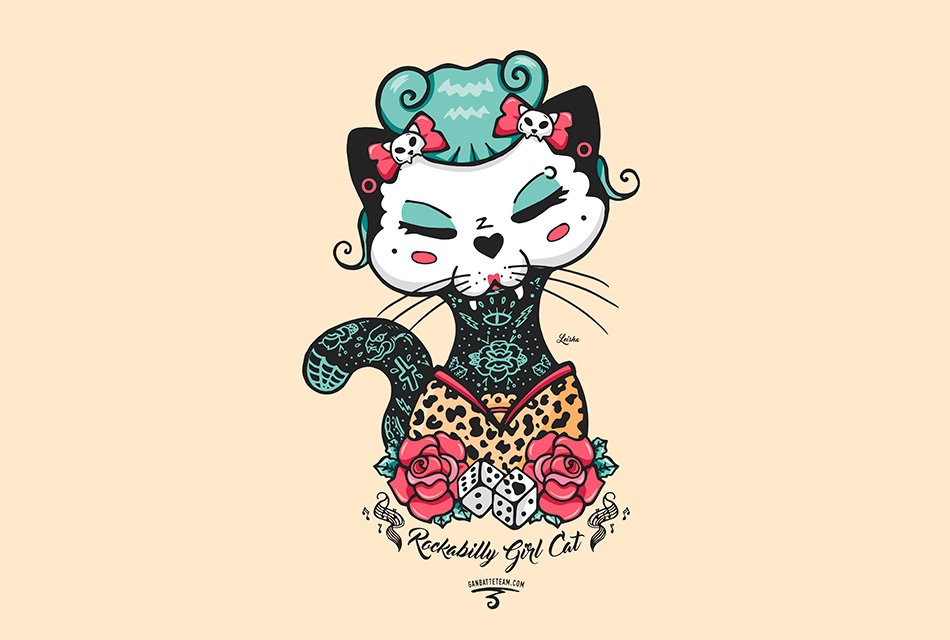 Black Cat cat stickers stickers ganbatte ganbatte team Cat Frida Kahlo Rockabilly pinup ramona