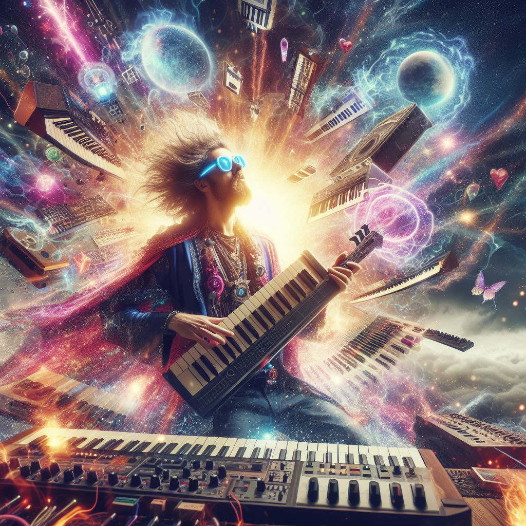 SYNTH Synthwave synthesizer electronic electronic music ilustration Cyberpunk wizard ia space wizard