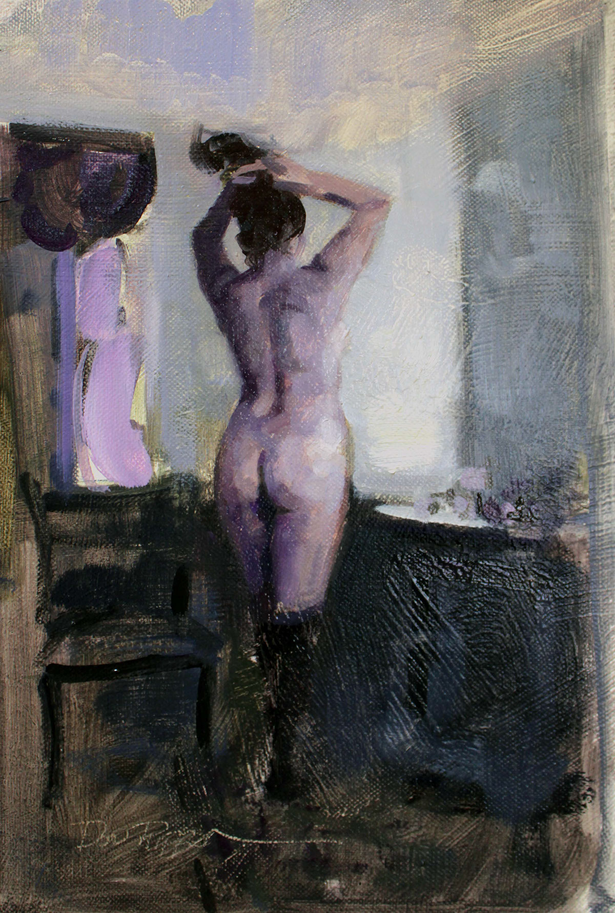 figurative Oils model figure nude blue violet study