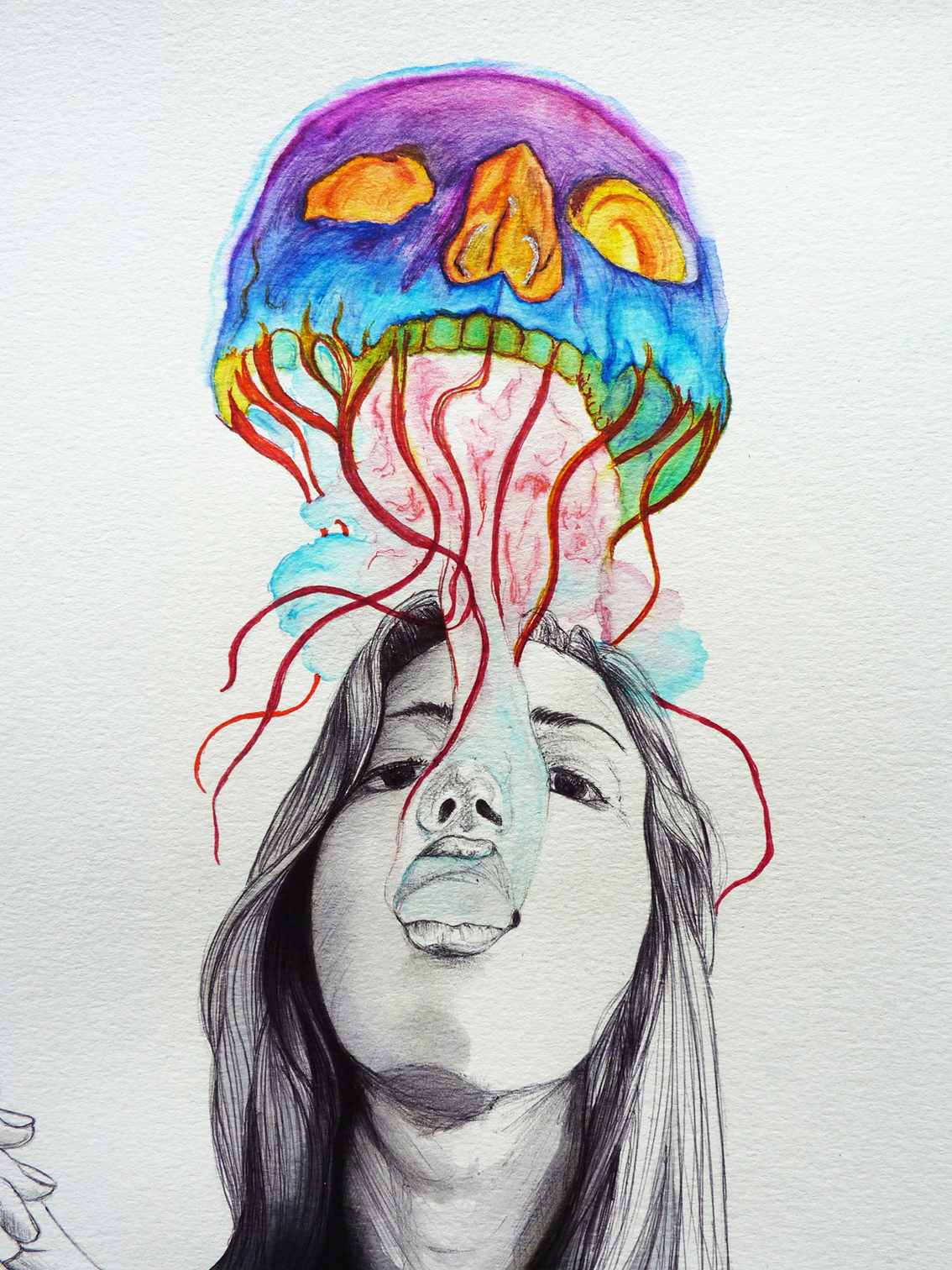 ink skull medusa jellyfish humo smoke woman mujer sexy boligrafo