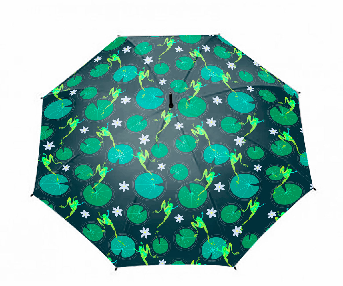 frog animalsillustration Drawing  green flower Nature pattern textile surface design nenufar