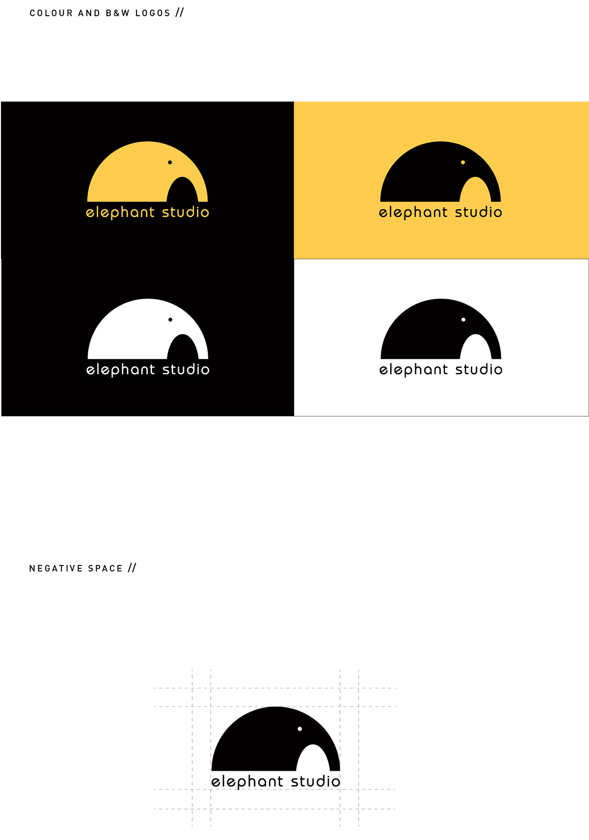 identity logo studio design studio yellow black business card letterhead elephant Stationery Website brand clean Logo Design Logotype
