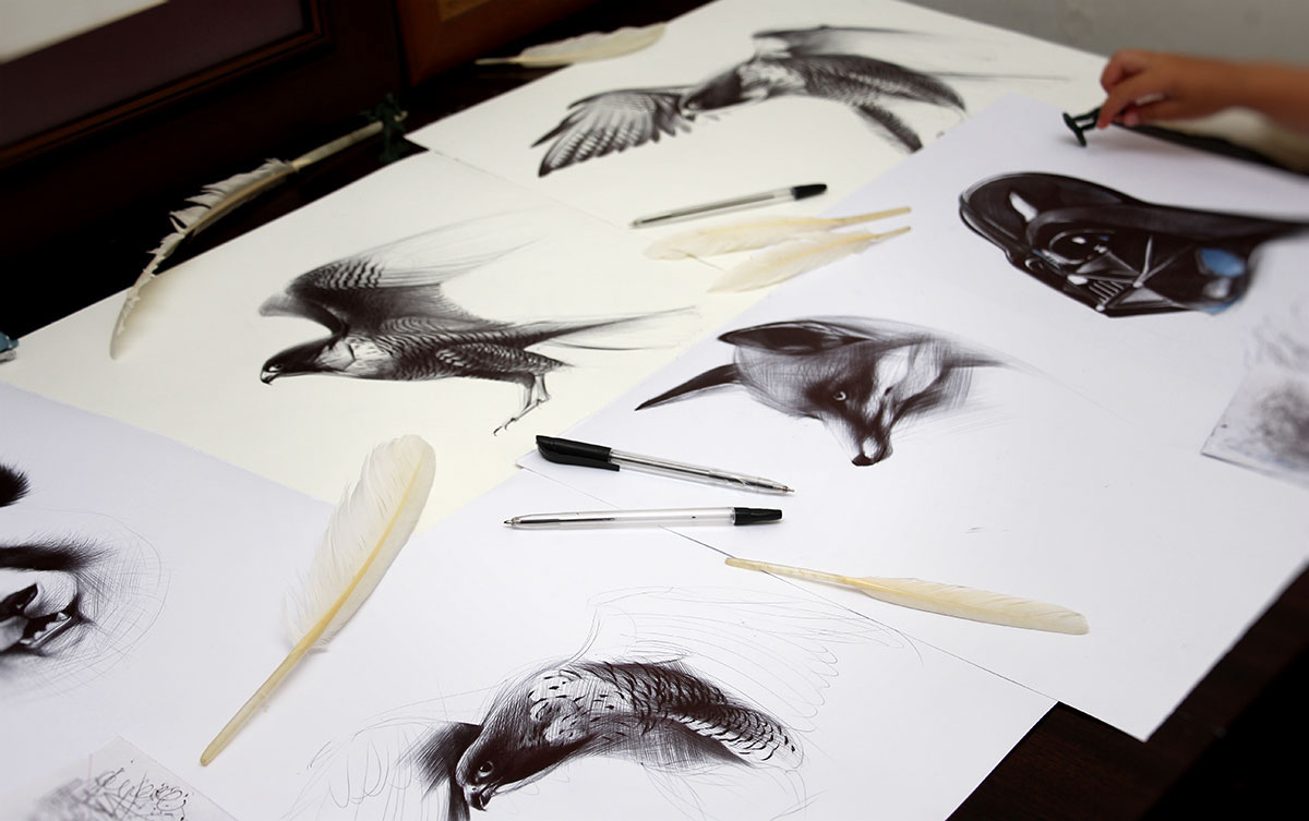 ballpointpen drawings art birds FOX sketch Panda  Wars animals yelena yefimova