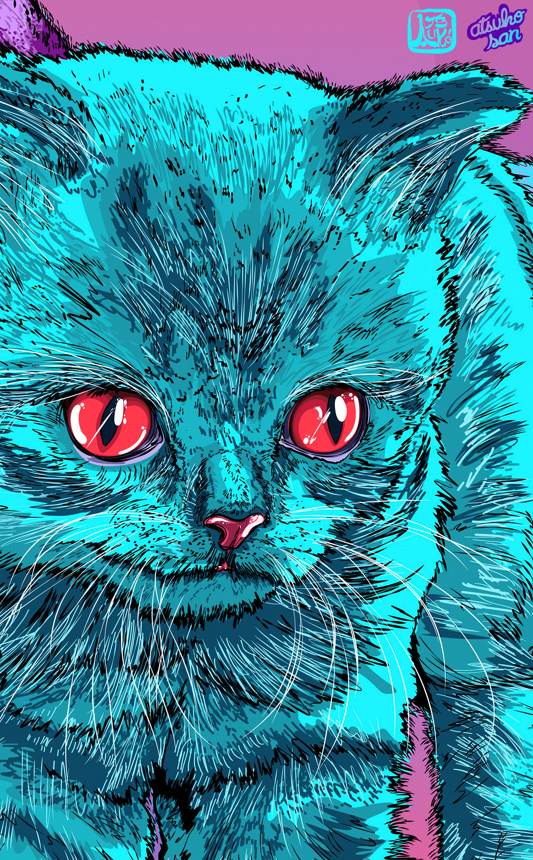 Adobe Portfolio dibujo draw digitalart Cat animals Nature psychedelic colorful colors art atsukosan graphicdesign design conceptual peace