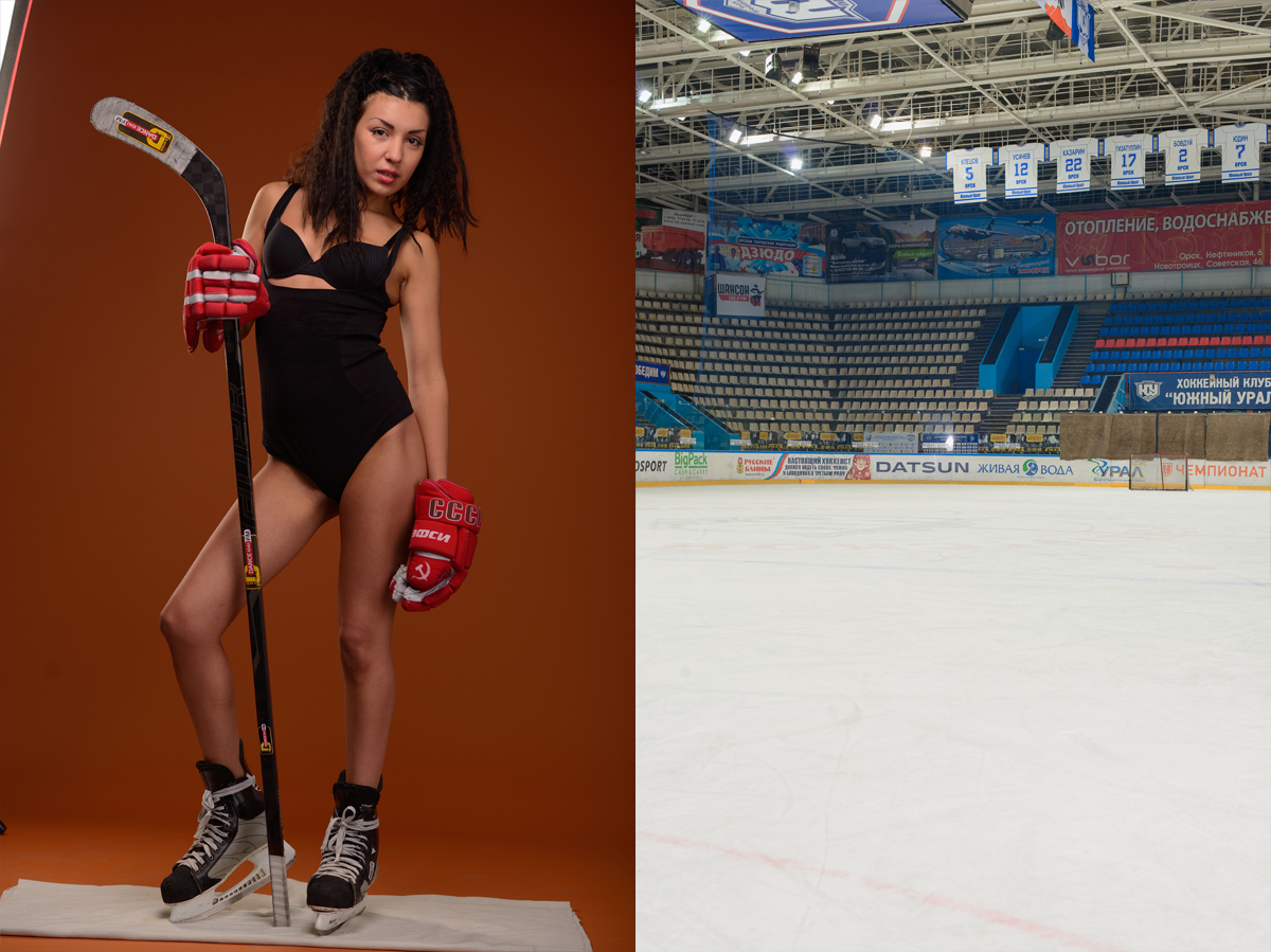 hockey girl ice icing Arena beauty sexy red brunette retouch compose compositing maksmask