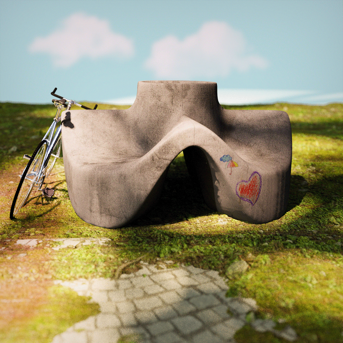 3D architecture cement CGI industrial design  Outdoor parkbench product design  Render visualization
