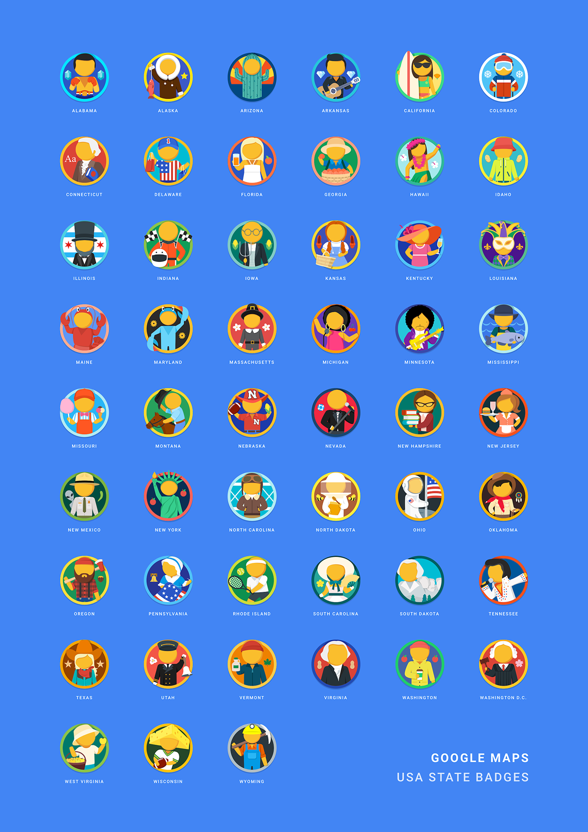 google pegman maps america united states illustrations characters Badges