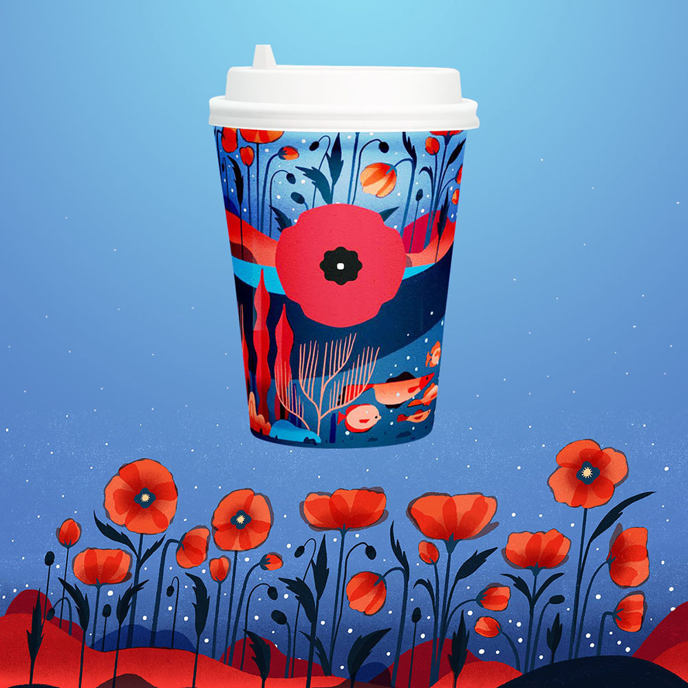 brand red popy underwater cup Coffee design artwork art Geraldine sy marine