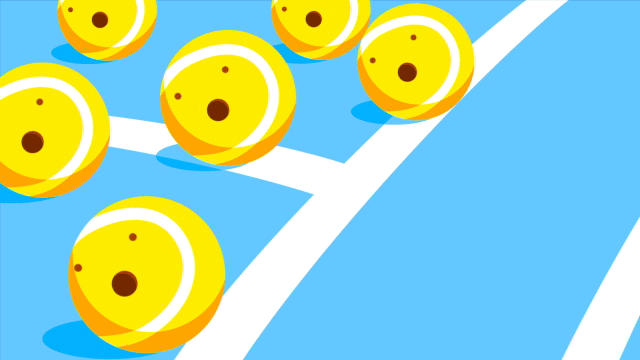 tennis sport ball yellow animade motion design raquette inside court kids children