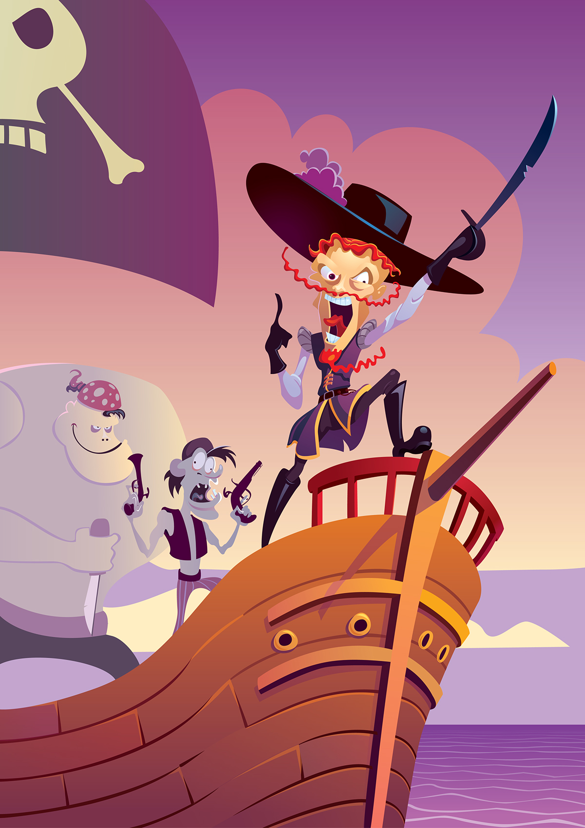 ILLUSTRATION  princess and dragon pirates fishing vector