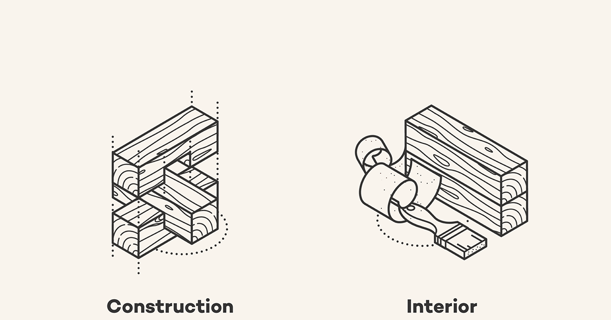 Isometric icons iconset ILLUSTRATION  house technical wood construction grid Sauna