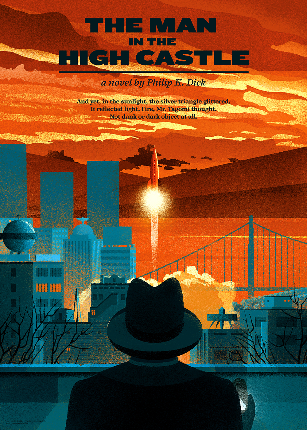 b2 poster pkd dick book retrofuturism vintage SF sci-fi cityscape city rocket sunset san francisco High castle