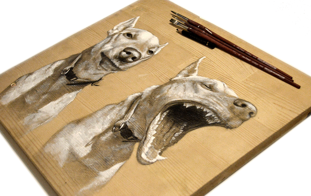 dog laurie portrait wood acrylic paint draw black White nikos tsounakas pencil animal