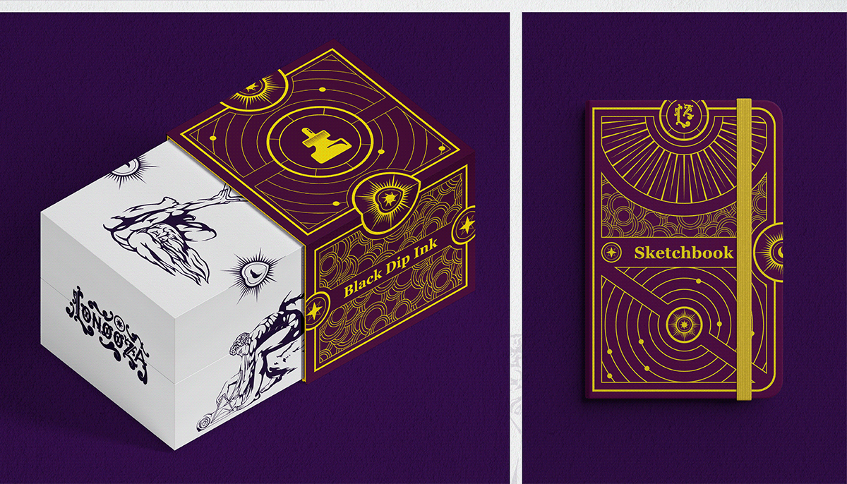 branding  Classic gold graphic design  ILLUSTRATION  Packaging pen purple vintage william blake Adobe Portfolio