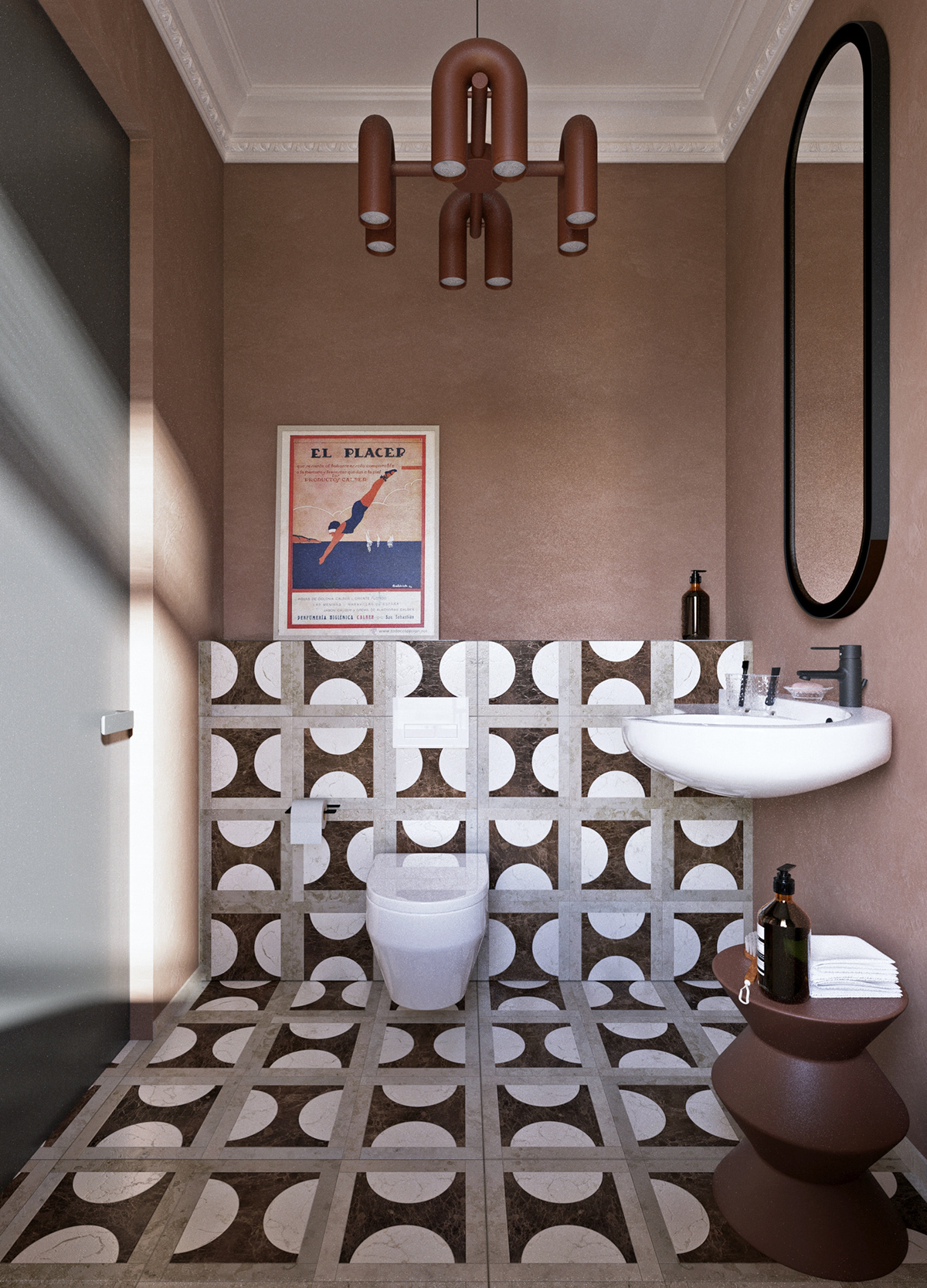 3ds max bathroom design Interior interior design  mid century modern Render toilet visualization