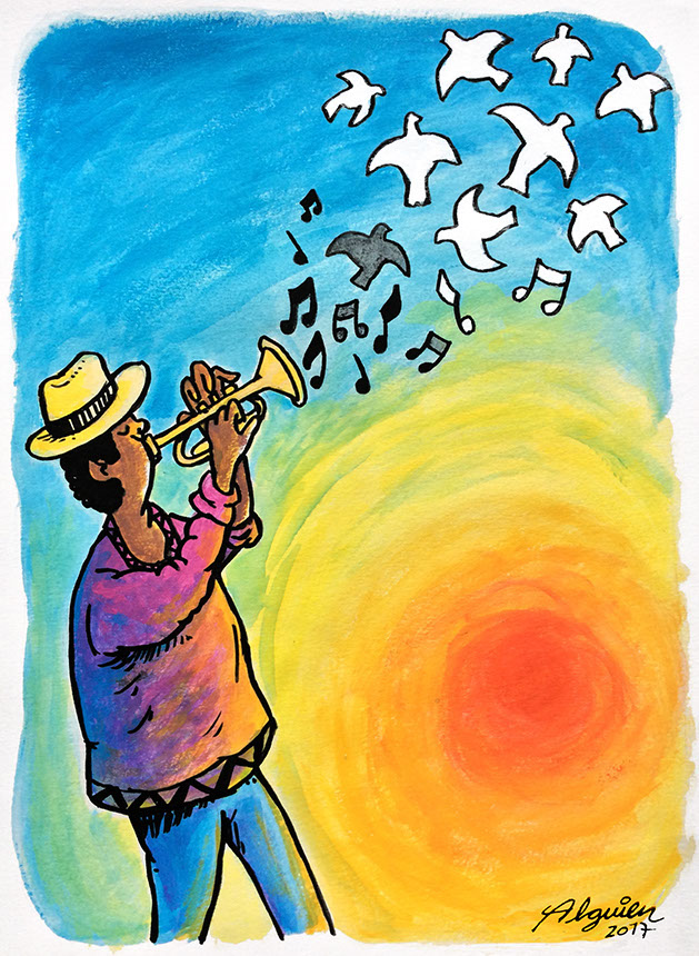 color ilustracion Drawing  acrilicos music Tropical paper calido