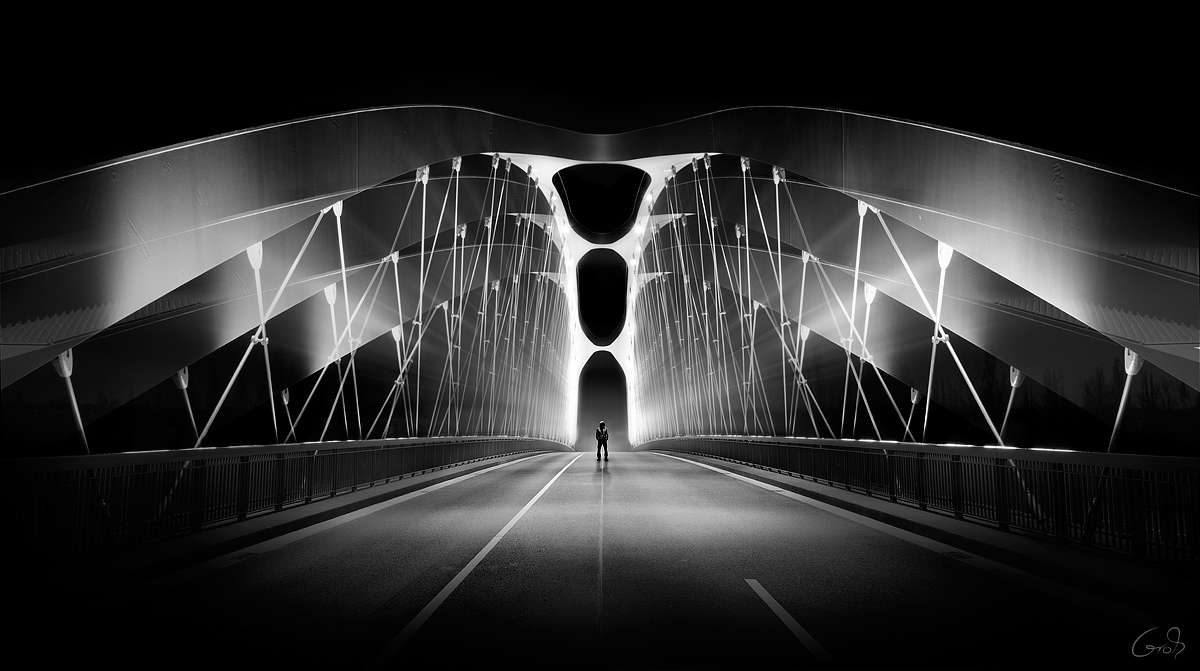 dark night black White bridge Frankfurt osthafen