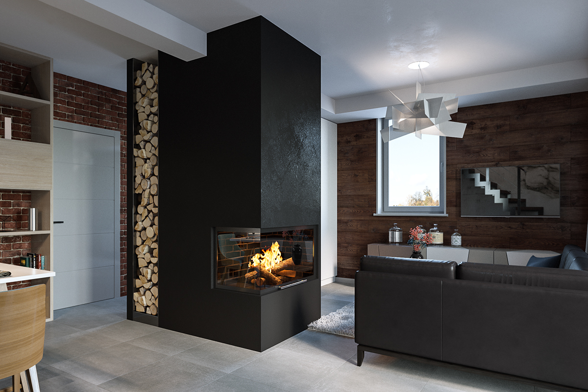 Interior design poland katowice salon kuchnia kitchen wood brick livingroom