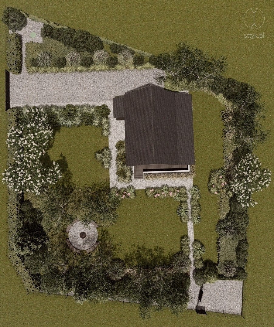 architekt krajobrazu exterior design ogród naturalistyczny palenisko w ogrodzie pracownia sttyk projekt ogrodu projektowanie ogrodów styl skandynawski trawy w ogrodzie Trójmiasto