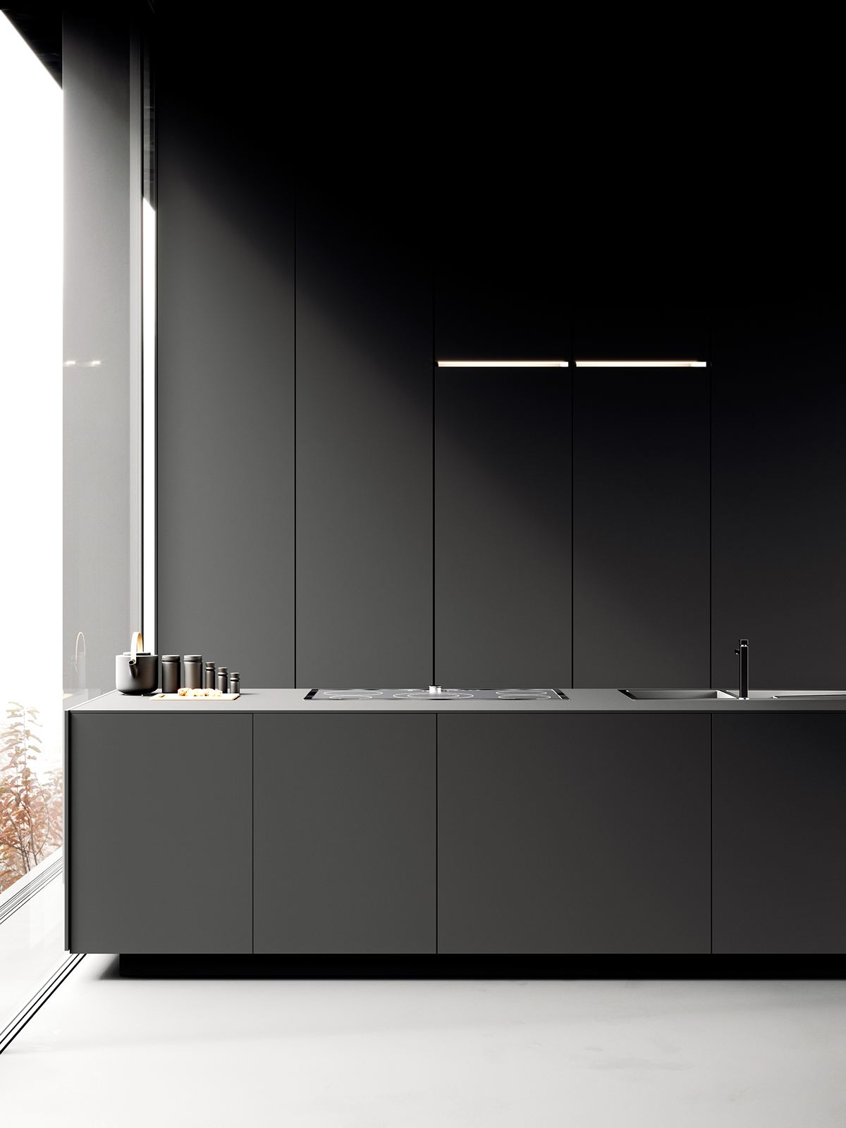 corona Interior black noir matte minimalist LOFT design Render architecture