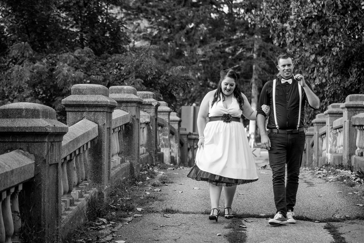 Adobe Portfolio wedding groom bride holding hands Rockabilly vintage