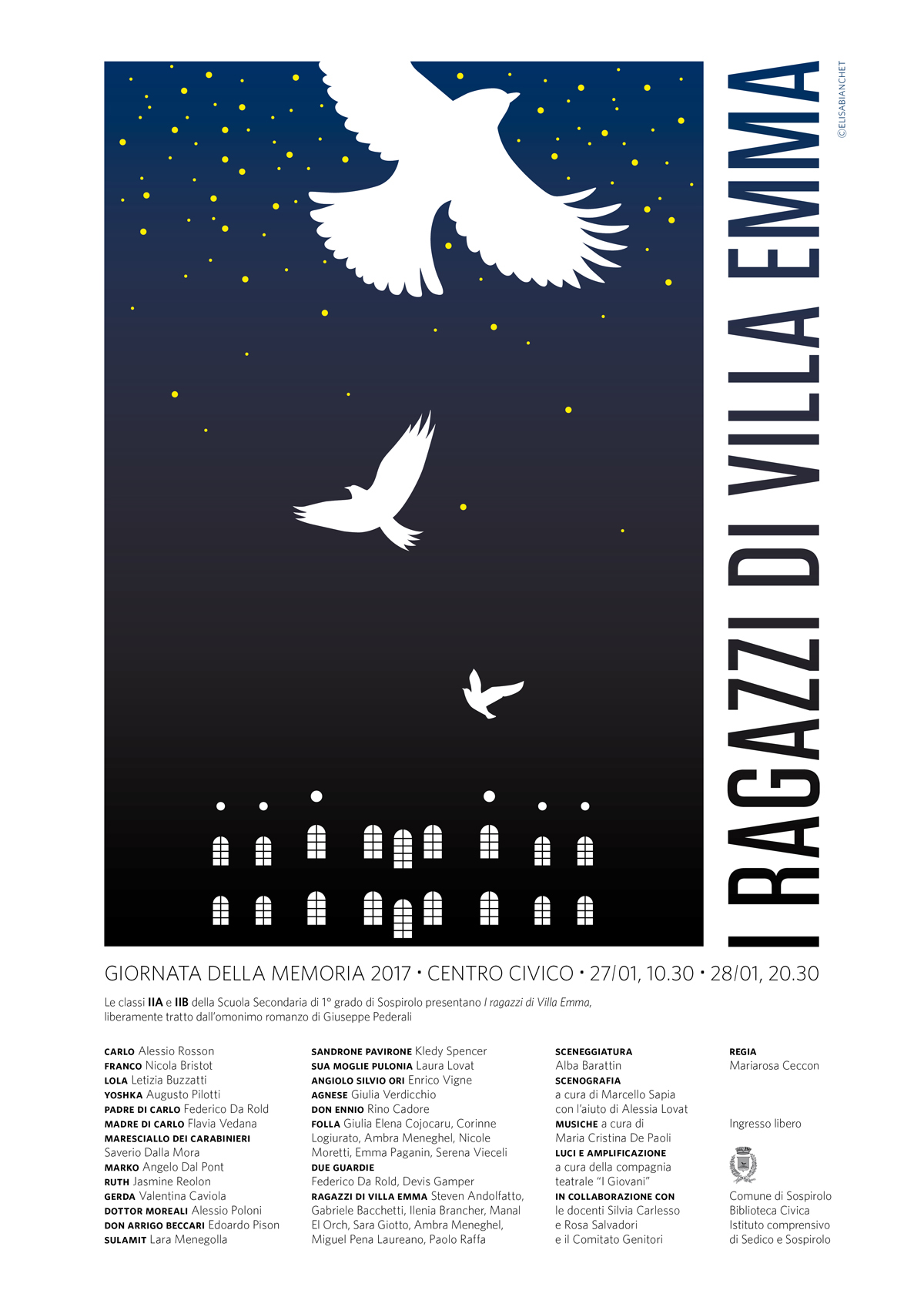 Theatre children theatre poster black and white Silhouette night bird remembrance day typography  