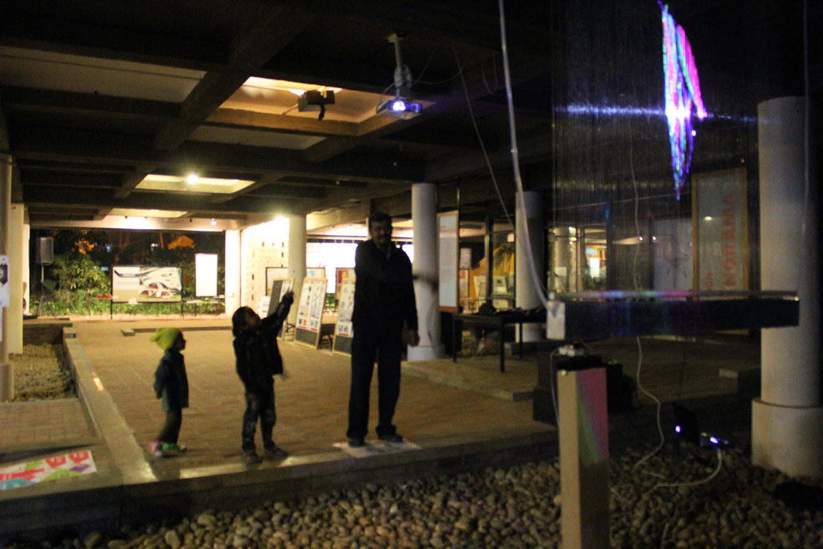 kinect  interactive installation Interactive Flash Ribbons Installation Art Spatial Design