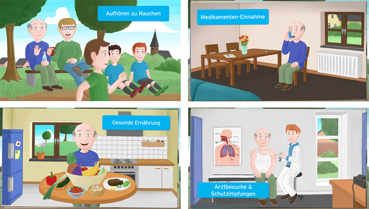 COPD exacerbation smoking symptoms explanation film 2D-Animation healthcare prevention emergency advice